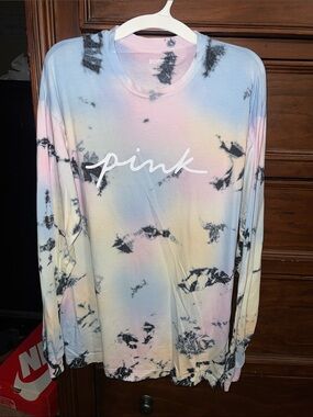 PINK Tie-Dye Long Sleeve Tee - Pastel Rainbow